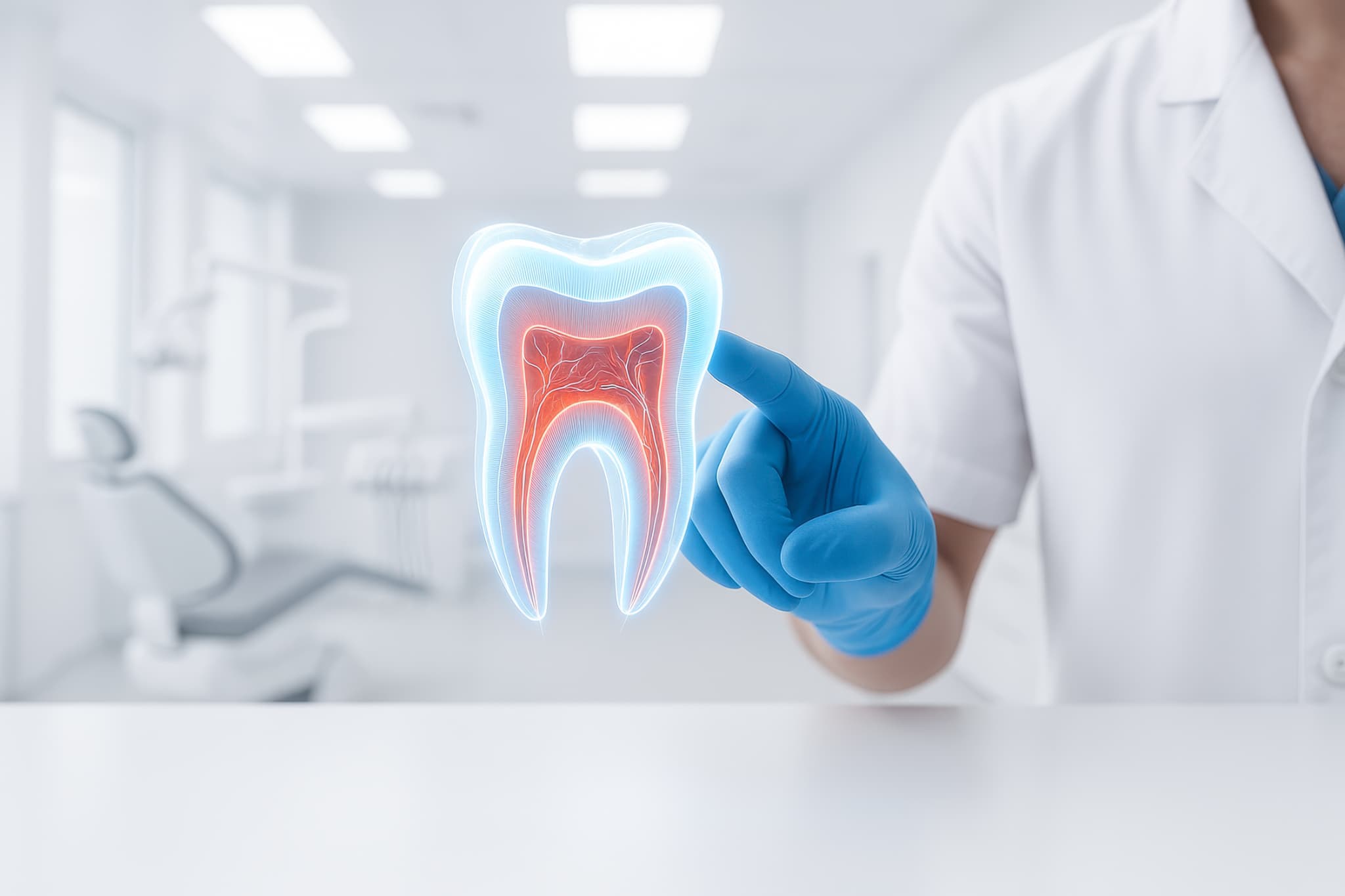 虫歯の進行段階と症状を説明する歯科医師