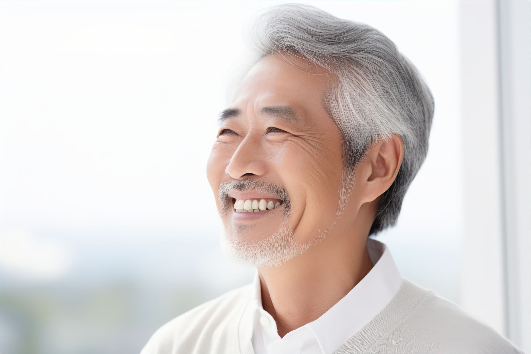 自分に合った総入れ歯を作ることができて笑顔の男性