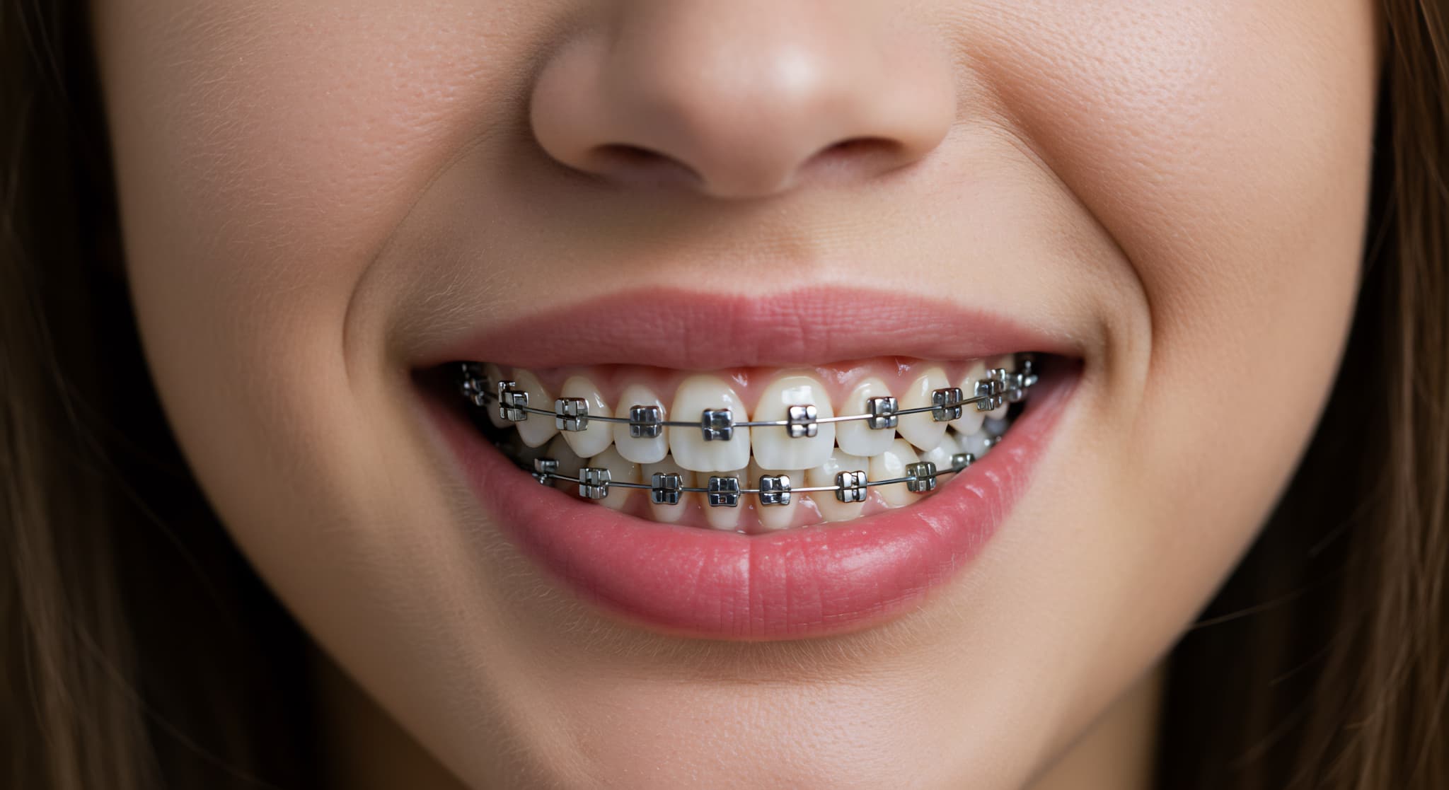 矯正器具が目立つ口元