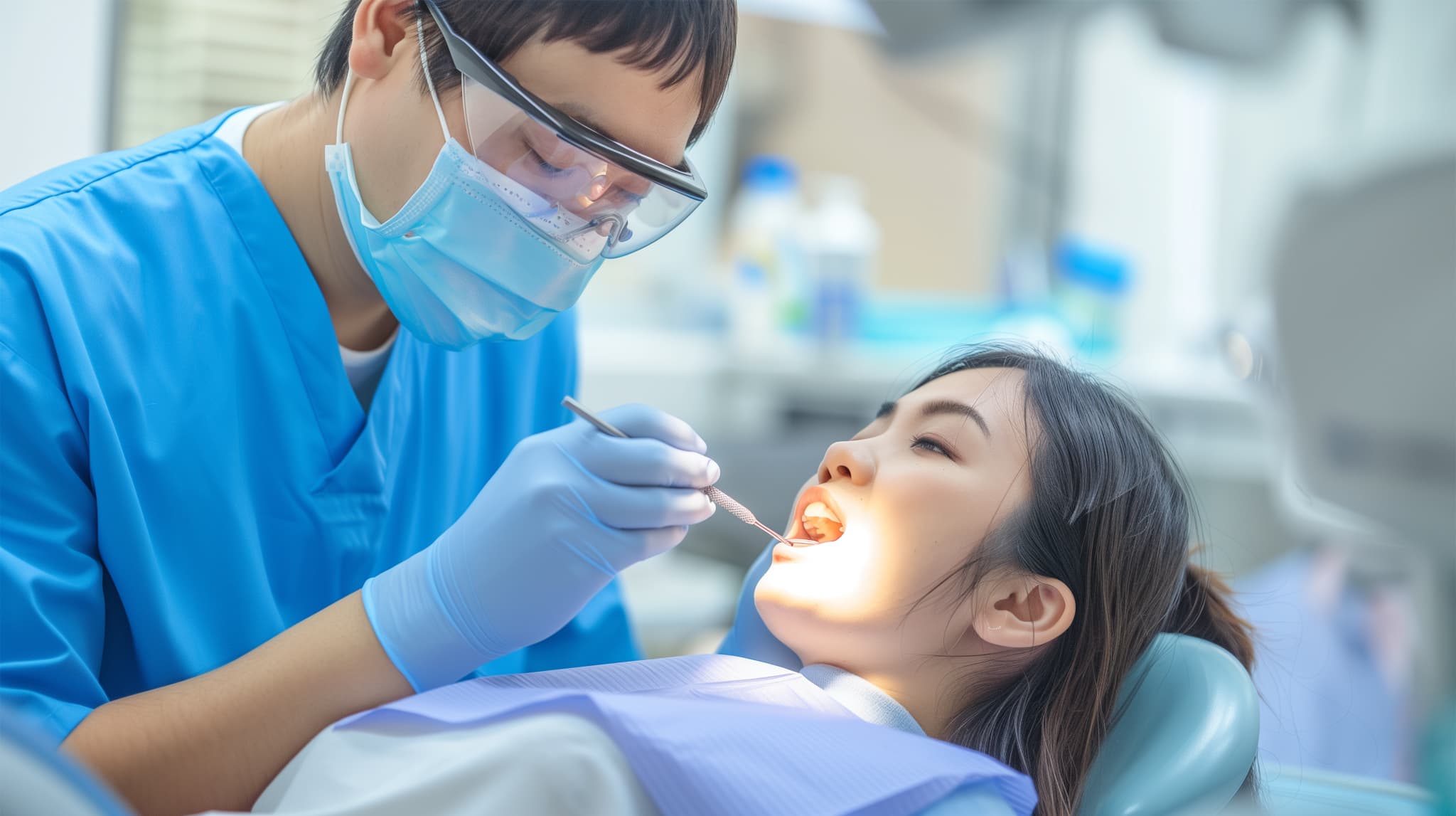 歯科医院で治療を受ける女性