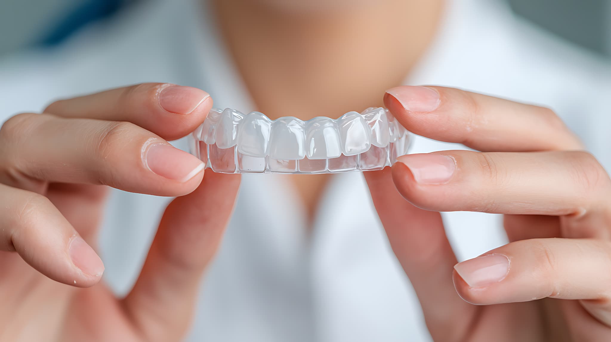 マウスピースを持つ女性の手元