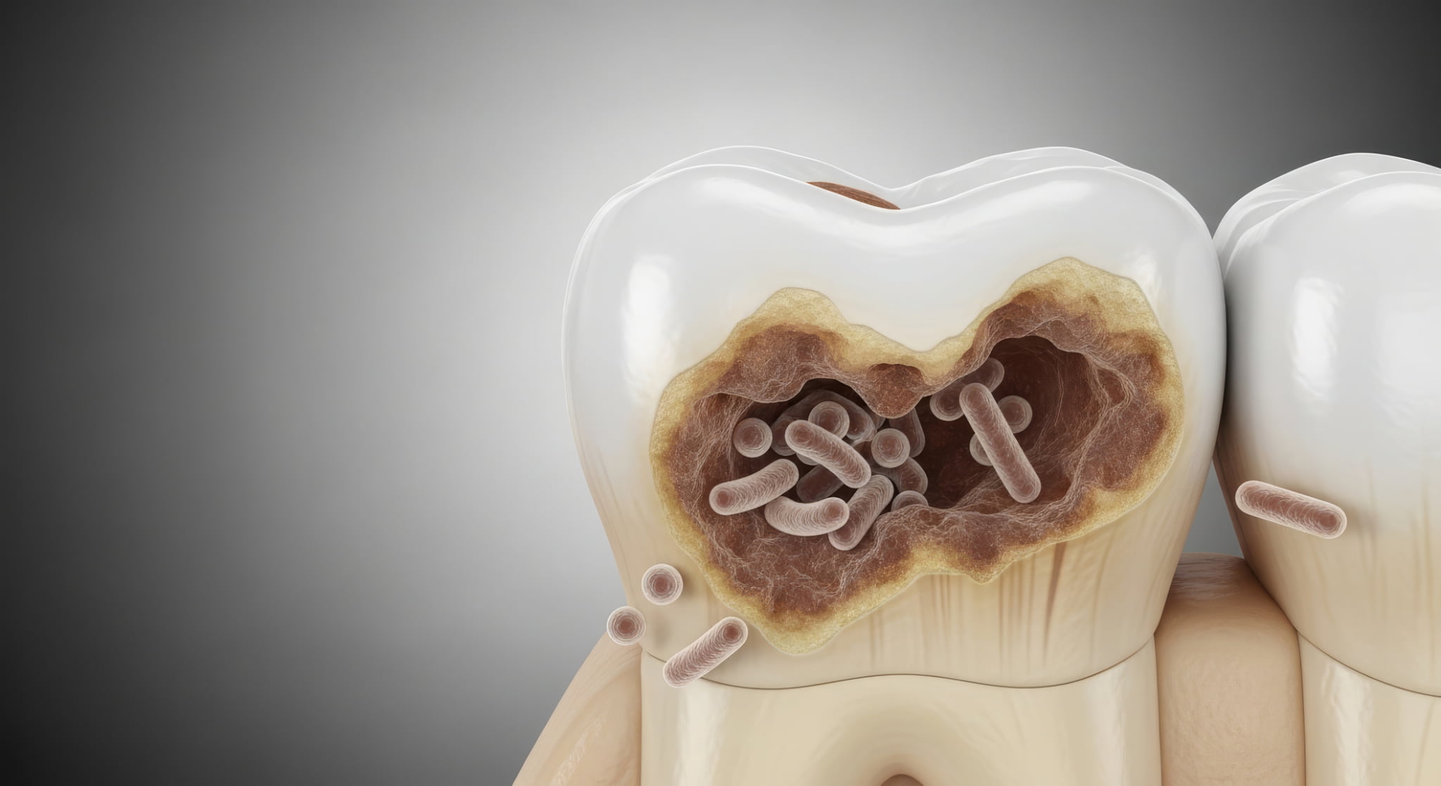 根管治療を中断して細菌に再感染した歯の内部